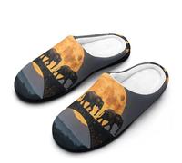 Elephants Walking Under The Moon Slippers Women Winter Warm Cotton Hotel Slippers Anti-Slip Indoor Slip-Ons House Shoes 11-12(42-43)