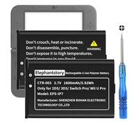 Elephantstory CTR-003 Battery for Nintendo 2DS/3DS/Switch Pro/Wii U Pro Controller, 1600mAh Capacity Lithium Polymer Replacement Battery with Repair Tool