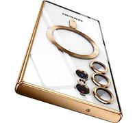 ELEPIK for Samsung Galaxy S23 Ultra Case with Camera Protector, [Full Camera Cover Protection] [Compatible with MagSafe] [Military Grade Protection] Clear Magnetic Slim Phone Case 5G 6.8 inch, Gold.