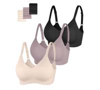 Eleplus 3 Pieces Wireless Bras for Women Non Wired Seamless Bras with Removable Soft Padding Ladies Everyday Bra(Black+Gray+Beige,XL)