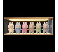ELEpure Clear Acrylic Display Case for LABUBU Doll Figures with LED Light, Wooden Display Box for POPMART The Monsters for Crybaby for SKULLPANDA Collectibles for Funko Pop with Door, 23.6x3.9x7.9in