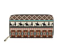 ELEQIN Multi-card Wallet Cheeky Ferrets Pattern Waterproof Coin Clip PU Leather Credit Card Holder Clutch Purse, Western Aztec Horse, One Size, Vintage