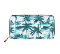 ELEQIN Multi-card Wallet Cheeky Ferrets Pattern Waterproof Coin Clip PU Leather Credit Card Holder Clutch Purse, Coconut Tree, One Size, Retro