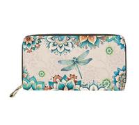 ELEQIN Multi-card Wallet Cheeky Ferrets Pattern Waterproof Coin Clip PU Leather Credit Card Holder Clutch Purse, boho dragonfly graphic, One Size, Modern