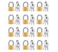 Eleqldwen 12 Pack Mini Padlock Small Padlock Solid Brass Locks New Gold Brass with 3 Key for Luggage Lock,Backpack,Gym Locker Lock,Suitcase Lock