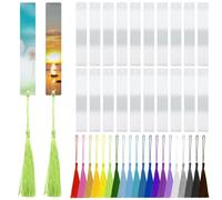 Eleqldwen 40 PCS Sublimation Bookmark Blank Heat Transfer Aluminum Metal Bookmarks Double Sided Printing DIY Bookmarks and Tassels