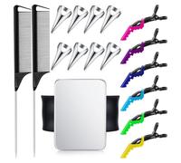 Eleqldwen 8 PCS Parting Ring Hair Selecting Ring 6 Hair Sectioning Styling Clips Hair Parting Tool 2 Rat Tail Braiding Combs