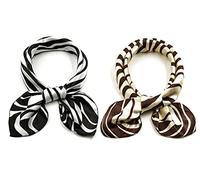 Elerevyo 2Pcs Women's Satin Silky Scarves - 19.6"x19.6" - Square Printed Neckerchief Neck Scarf Black Zebra&Brown Zebra 50 * 50cm/19.69 * 19.69"(L*W)