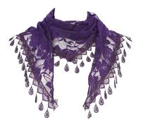 Elerevyo Lace Rose Floral Mantilla Scarves, Tassel Mesh Triangle Shawl, Chapel Head Covering Mass Bridal Veils Dark Purple 140x48cm/55.1x18.9