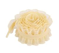 Elerevyo Lace Ruffled Shoelaces Ribbon Semi Sheer Pleated Trim Chiffon Elastic Shoe Strings for Sneakers 2 Pairs Light Yellow 3cm 120cm/47.2"