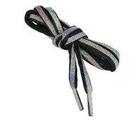 Elerevyo Mens Womens Round Reflective Shoelaces Colorful Stripes Oval Shoe Laces for Sneakers 2 Pairs Black Rainbow Bling 120cm/47.2"