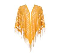 Elerevyo Shawls and Wraps for Evening Dresses, Lace Mesh Fringe Triangle Scarves for Wedding Formal Party Ginger Yellow 180x70cm/70.9x27.6