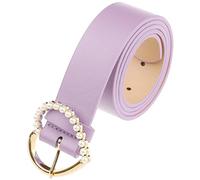 Elerevyo Stylish Women's Belt Heart-Shaped Buckle with Beads Belts Encrusted Buckle Solid Color Waistband for Dress Light Purple One Size
