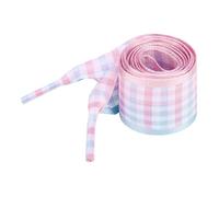 Elerevyo Wide Flat Checkered Shoelaces Fabric Ribbon Plaid Fantastic Shoe Laces for Sneaker Sport Shoes 2 Pairs Light Pink Blue 140cm/55.1"