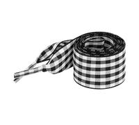 Elerevyo Wide Flat Checkered Shoelaces Fabric Ribbon Plaid Fantastic Shoe Laces for Sneaker Sport Shoes 2 Pairs Black 160cm/63.0"