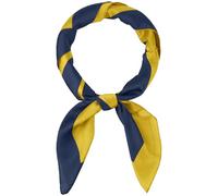 Elerevyo Women Contrast Color 35" Large Scarf, Satin Silk Feeling Symmetrical Square Neckerchief Head Wrap Bandanas, Navy Blue Yellow, 90x90cm/35.4x35.4