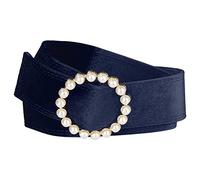 Elerevyo Women Plus Size Faux Pearl Buckle Waist Belt, Vintage Velvet Wide Cinch Belts Waistband for Dress Navy Blue 65-82cm/25.59-32.28"