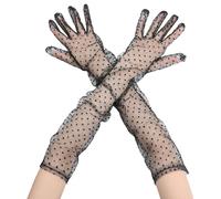 Elerevyo Women Polka Dot Mesh Lace Tulle Organza Extra Long Evening Gloves | Breathable and comfortable fit. Full-finger design. Lightweight. Great for weddings and parties