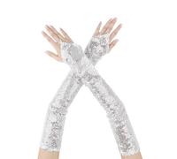 Elerevyo Women Sequins Gloves Fingerless Shiny Arm Sleeves Long Hook Finger
