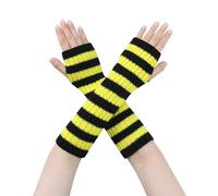 Elerevyo Women Thermal Striped Knitted Fingerless Gloves with Thumb Hole