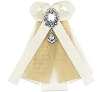 Elerevyo Women's Bow Brooch Rhinestoneand Pearl Ribbon Neck Tie Accessories Bow Tie Apricot One Size