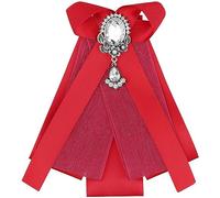 Elerevyo Women's Bow Brooch Rhinestoneand Pearl Ribbon Neck Tie Accessories Bow Tie Red One Size