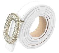 Elerevyo Women's Faux Leather Thin Belt Ladies Belt with Pearl Rhinestone Buckle for Jeans Pants White 103x1.8cm/40.6x0.7