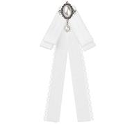 Elerevyo Women's Lace Pre-Tied Bow Tie Retro Bowknot Pin Bowties Satin Brooch White One Size