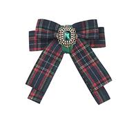 Elerevyo Women's Plaid Bow Brooch Tie Rhinestoneand Pearl Neck Tie Pin Checked Bow Tie Red One Size
