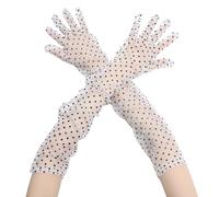 Elerevyo Women's Polka Dot Mesh Gloves Lace Tulle Organza Extra Long Evening Glove 1 Pair White Black Dots One Size