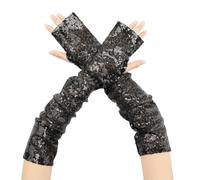 Elerevyo Women's Sequin Sparkly Arm Warmers Extra Long Gloves Fingerless Arm Sleeve for Party Black One Size