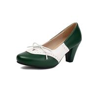 Elerhythm Women's Mary Jane 1920s Pump Heels Two Tones Classic and Retro Lace Up Wingtip 1950s Vintage Round Closed Toe 1940s Shoes, Green, 7 UK