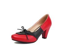 Elerhythm Women's Mary Jane 1920s Pump Heels Two Tones Classic and Retro Lace Up Wingtip 1950s Vintage Round Closed Toe 1940s Shoes, Red, 6 UK