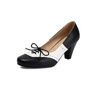 Elerhythm Women's Mary Jane 1920s Pump Heels Two Tones Classic and Retro Lace Up Wingtip 1950s Vintage Round Closed Toe 1940s Shoes, Black, 4 UK