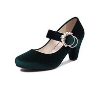 Elerhythm Women's Mary Jane Bow Closed Toe Vintage Pumps Heels Gatsby Victorian 1920s Dresses Faux Suede Shoes, Velvety Green, 10.5