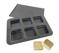 Elesinsoz 6 Cup Square English Muffin Pan with Lid Straight Side Hamburger Burger Bun Egg Sandwich Frittata Cinnamon Roll Focaccia Quiche Pancake Nonstick Baking Tin Tray Mold