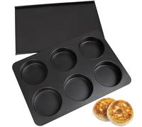 Elesinsoz 6 Cup Straight Side Jumbo English Muffin Cupcake Pan with Lid Hamburger Burger Bun Egg Sandwich Frittata Cinnamon Roll Focaccia Quiche Pancake Nonstick Baking Tin Tray Mold