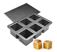 Elesinsoz Mini Pullman Loaf Pan with Lid, 6-Cavity Nonstick Square Bread Baking Pan, Carbon Steel Loaf Toast Box Mold with Cover for Homemade Bread Meatloaf Cake