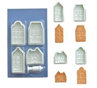 Elesinsoz Tiny Gingerbread House Cookie Cutters, Real Estate Cookie Cutters with Split Spring Pusher, House Biscuit Mold for DIY Chirstmas Day Holiday Party Decorations - Set of 4
