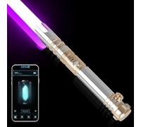 ELESKOCO Duel Lightsaber Smooth Swing 16 Colours Lightsaber - Motion Control Metal Handle 16 Mode Sounds FX Lightsaber for Adults & Children, 41 Inch Full Size, USB Charging, Gold