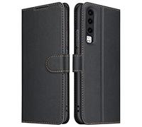 ELESNOW Case Compatible with Huawei P30, High-grade Leather Flip Wallet Phone Case Cover for Huawei P30 (Black)