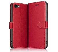 ELESNOW Case Compatible with iPhone SE 2022 / 2020 / 7 / 8, Leather Flip Wallet Phone Case Cover (Red)