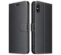 ELESNOW Wallet Case for iPhone X/iPhone XS, PU Leather Flip Magnetic Closure Cover with Card Holder (Black)
