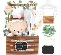 ELESTONE Wooden Baby Shower Cabinet with Handle and Garland, Large Capacity Baskets for Baby Shower, Baby Shower Basket, Baby Shower Welcome Basket (Dark Walnut)