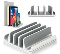 Elestoria 5- Slot Vertical Laptop Stand - Aluminum Laptop Stand Vertical for Desk - Fits MacBook Pro/Air, Surface, Mobiles & Gaming Laptops up to 17.3" - Heavy Duty Laptop Holder for Desk - (Silver)