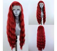 ELESTY Long Curly Red Synthetic Lace Front Wigs Loose Wave Heat Resistant Natural Hairline Glueless Lace Wig for Women Daily Party Use 24 Inch