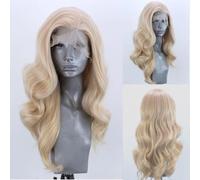 ELESTY Long Wavy Blonde Hair Synthetic Lace Front Wigs for Women Natural Hairline Heat Resistant Fiber No Part Glueless Lace Front Wig Daily Party Lace Wig