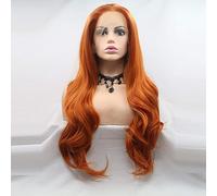 ELESTY Orange Synthetic Lace Front Wigs Long Wavy Synthetic Glueless Half Hand Tied Lace Wig for Women 24 Inch