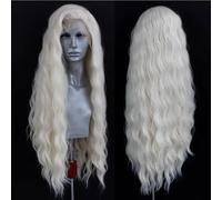 ELESTY Platinum Blonde Long Hair Synthetic Wig With Lace Front For Women Natural Loose Curly #60. Ice Platinum Blonde Lace Wig With Free Strip And Waves