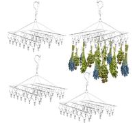 Elesunory 4 Pack Hanging Herb Drying Rack, Stainless Steel with 30 Hooks - Space Saving Herb Dryer for Fresh Herbs, Flowers, Tea & Culinary Herbs - Rustproof Kitchen & Garden Drying Rack